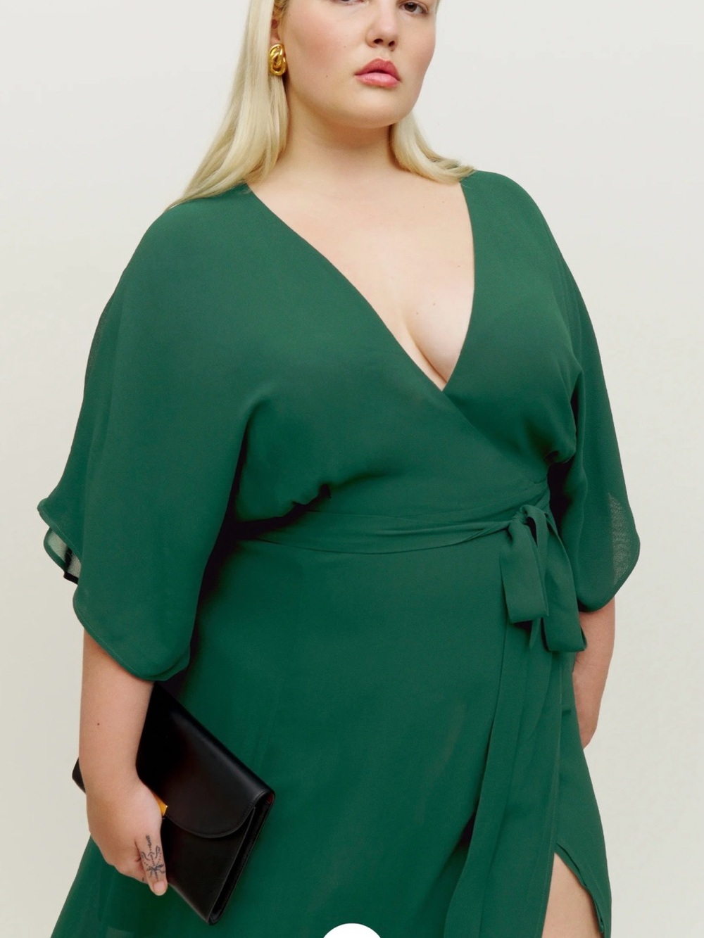 Reformation Plus-Size Green Wrap Dress with Tie Waist- 2X